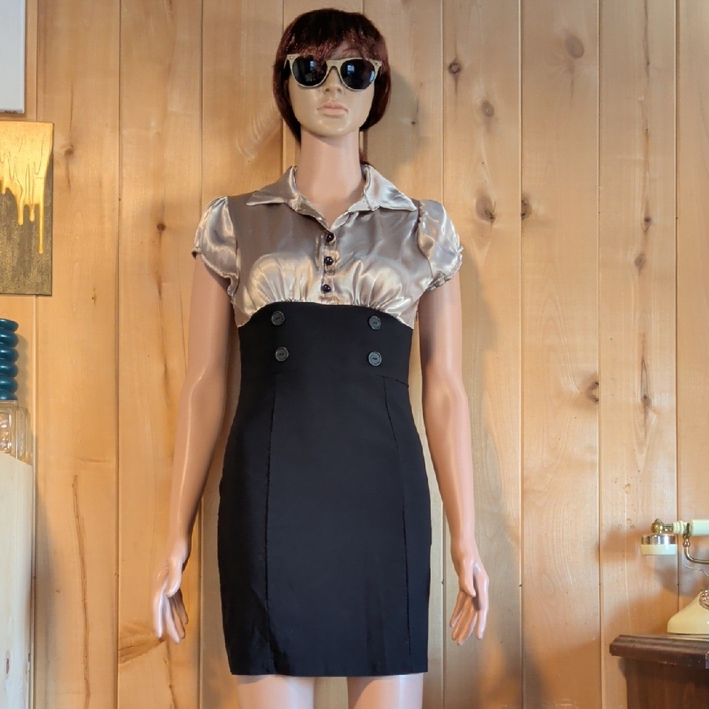 Black Dress with Gold Top+Button Details